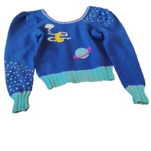 Vintage 2000s Laurie Miller Celestial Space Galaxy Novelty Sweater Hand Knit